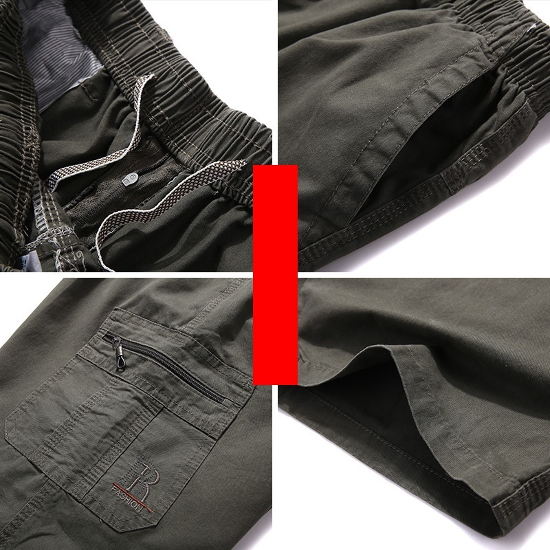 Long Shorts Men Cargo Secure Pocket Zipper Bermuda Male Knee Length Elastic Waist Loose Cotton Summer Mens Breeches 3/4 Pant Men 210518