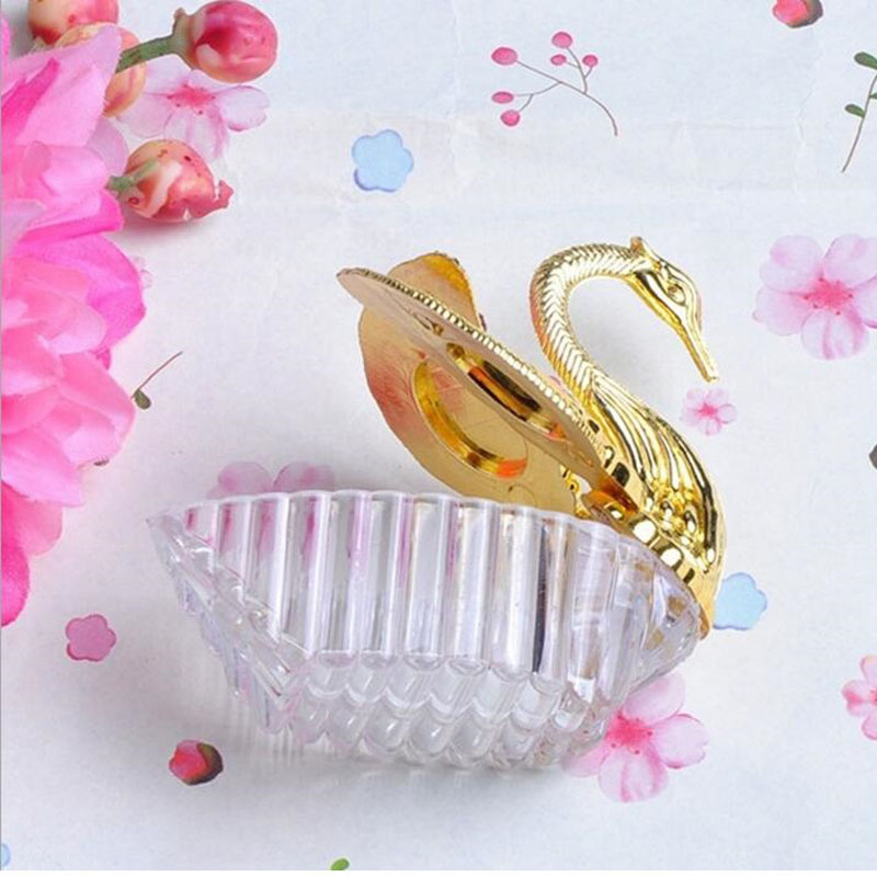 2021 European Styles Acrylic Silver Swan Sweet Wedding Gift Jewely Candy Box Candy Gift Boxes Wedding Favors Holders