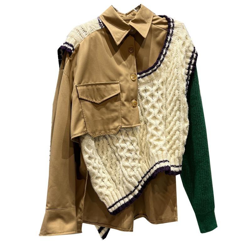 Women's Jackets SeeBeautiful Contrast Color Knitted Spliced Irregular Loose Jacket Coat Lapel Long Sleeve Women Winter 2021 Fashion G911, Khaki
Women's Jackets SeeBeautiful Contrast Color Knitted Spliced Irregular Loose Jacket Coat Lapel Long Sleeve Women Winter 2021 Fashion G911, Khaki