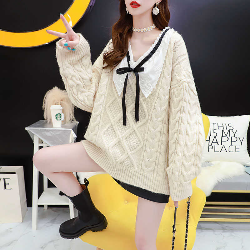 H.SA Women Sweater Jumpers Korean Fashion Turn Down Collar Pull Sweaters Knit Pullover Oversized Women Jumpers 210716