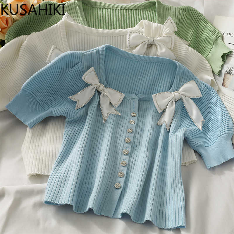 KUSAHIKI Bowknot Sweet Short Cardigan Sweater Korean Short Sleve O-neck Knitted Coat Causal Slim Tops Knitwear 6H073 210602, Blue
KUSAHIKI Bowknot Sweet Short Cardigan Sweater Korean Short Sleve O-neck Knitted Coat Causal Slim Tops Knitwear 6H073 210602, Blue