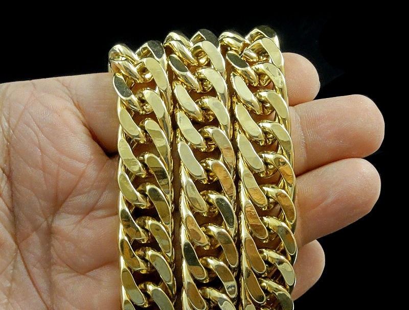 18 k Yellow GF Gold Chain Solid Heavy 10Mm Xl Miami Cuban Curn Link Necklace
