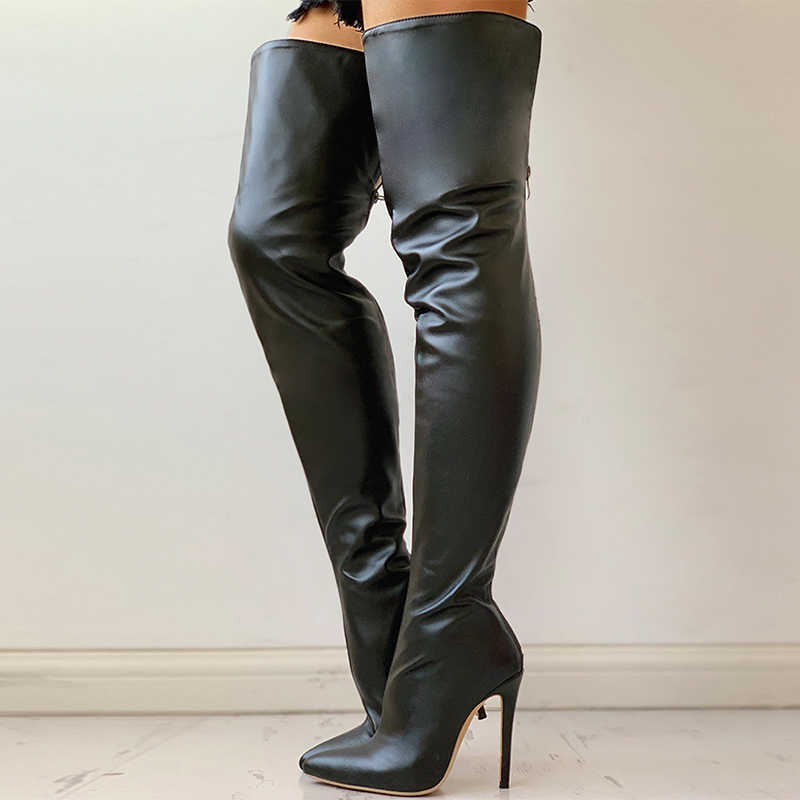 Black Thigh High Boots Sexy Heels Over-The-Knee Ladies Autumn Winter Shoes Women's Long Boot Plus Size 43 210826