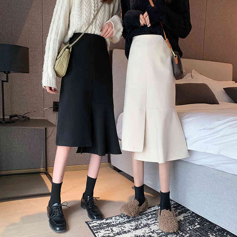 Nomikuma Korean Elegant Irregular Ruffle Women Skirt Causal High Waist Autumn Winter Skirt Fashion Faldas Mujer Moda 6D325 210427