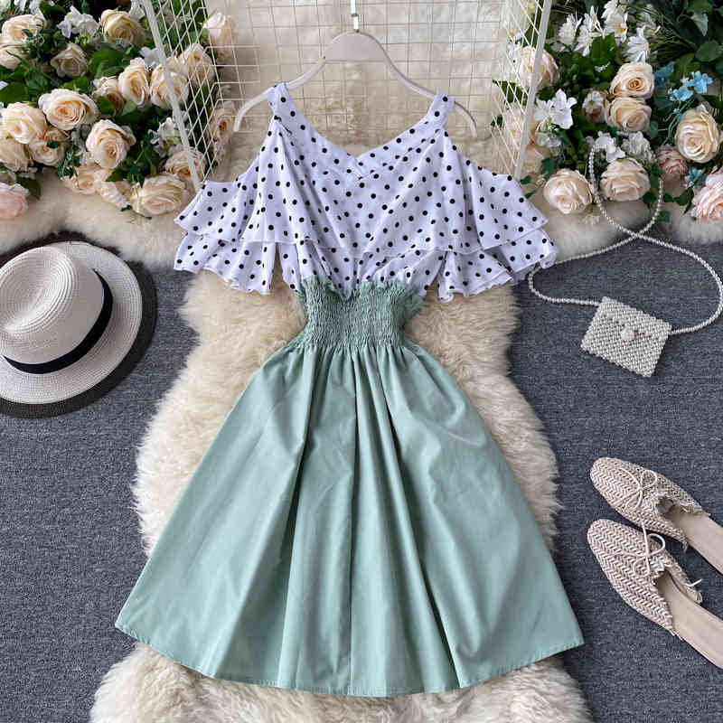 LoveFlowerLife Hollow Out Dot Women Dress A-line Sweet V Neck Mini Dress Summer Korean Girls Holiday Vestidos Fashion 210521