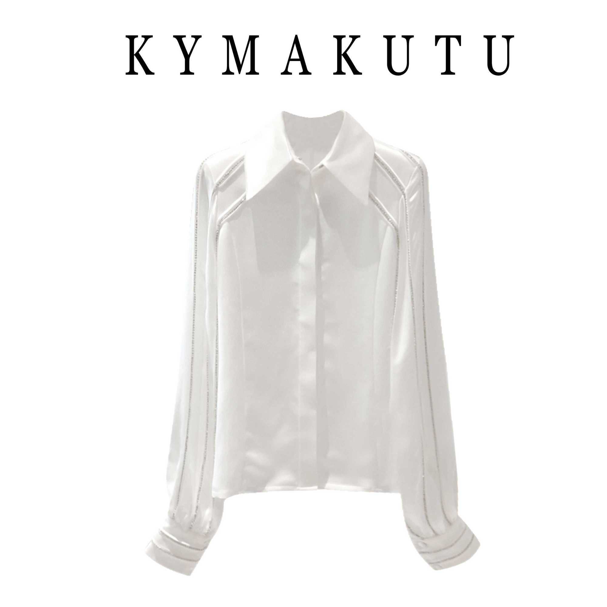 VANOVICH Korean Spring and Summer Women's Lantern Sleeves White Turn-down Collar Satin Shirt Tops 210615Z