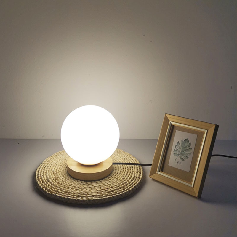 Modern Solid Wood & Glass Nightstand Lamp - Perfect for Home Offices and Bedrooms