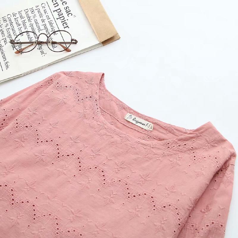 Plus Size Women's Floral Embroidery White Blouse Long Sleeved Blusas Ladies' Officewear Tops Blouses & Shirts