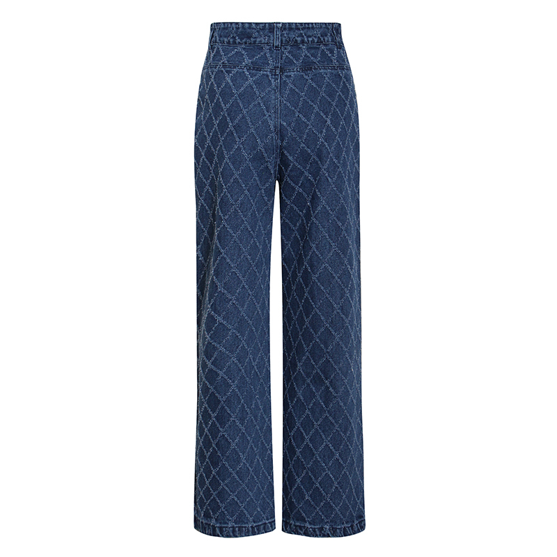 Plaid Wide Leg Jeans For Women High Waist Pocket Straight Large Size Casual Denim Trousers Female Fashion 210521