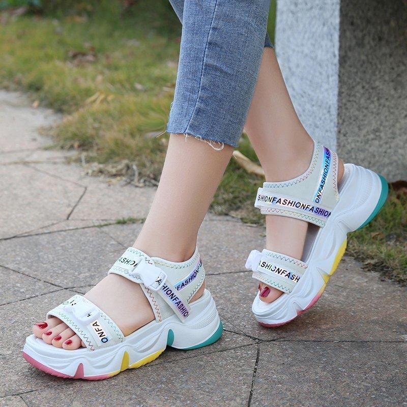 Platform Sandals Female Summer 2021 Women Thick Bottom Rainbow Sole Hook & Loop Shoe Wedge With Open Toe Shoes Dress, Black
Platform Sandals Female Summer 2021 Women Thick Bottom Rainbow Sole Hook & Loop Shoe Wedge With Open Toe Shoes Dress, Black