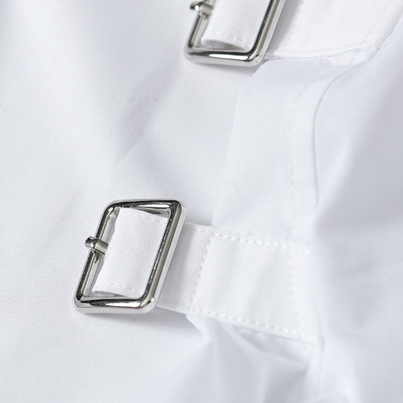 White Pleated Casual Shirt For Women Lapel Long Sleeve Patchwork Button Blouse Female Fashion Clothing Spring 210524