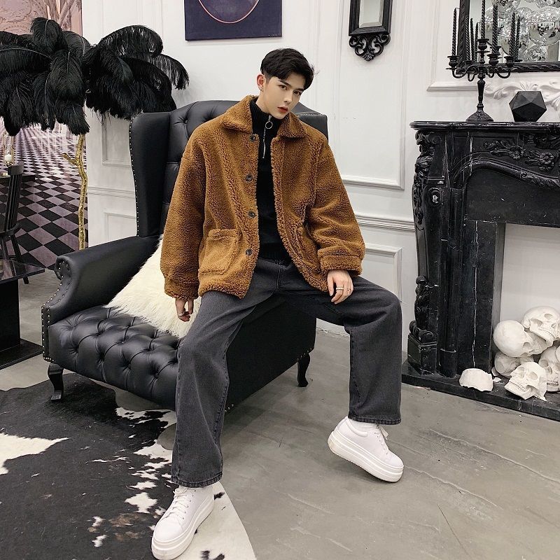 IEFB high qualtiy comfortable fur coat thickened Lapel men's single breasted double pockets oversized fur clothes couple 210524