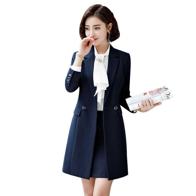 Women Suits Office Sets Temperament Suit Pants Two-piece Professional Wear Autumn and Winter Female Long Jacket High Quality 210930