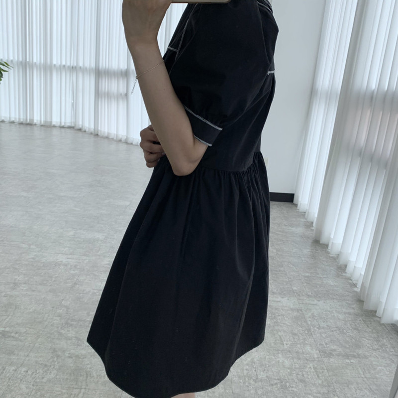 Nomikuma Korea Chic O-neck Woman Dress Hit Color Patchwork Puff Short Sleeve Dresses Causal High Waist A-line Vestidos 6F994 210427