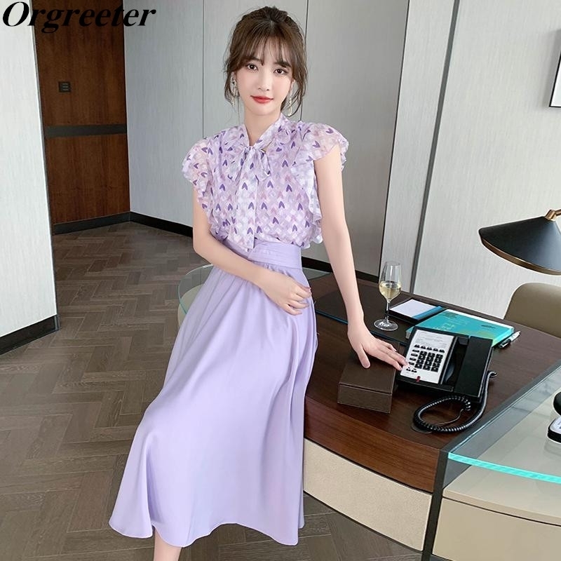 Elegant Ladies OL Work Wear 2 pieces Sets Purple Love Print Bow Lace-up Flying Sleeve Chiffon Shirts +A-line Skirts Suits 210525, Light purple
Elegant Ladies OL Work Wear 2 pieces Sets Purple Love Print Bow Lace-up Flying Sleeve Chiffon Shirts +A-line Skirts Suits 210525, Light purple