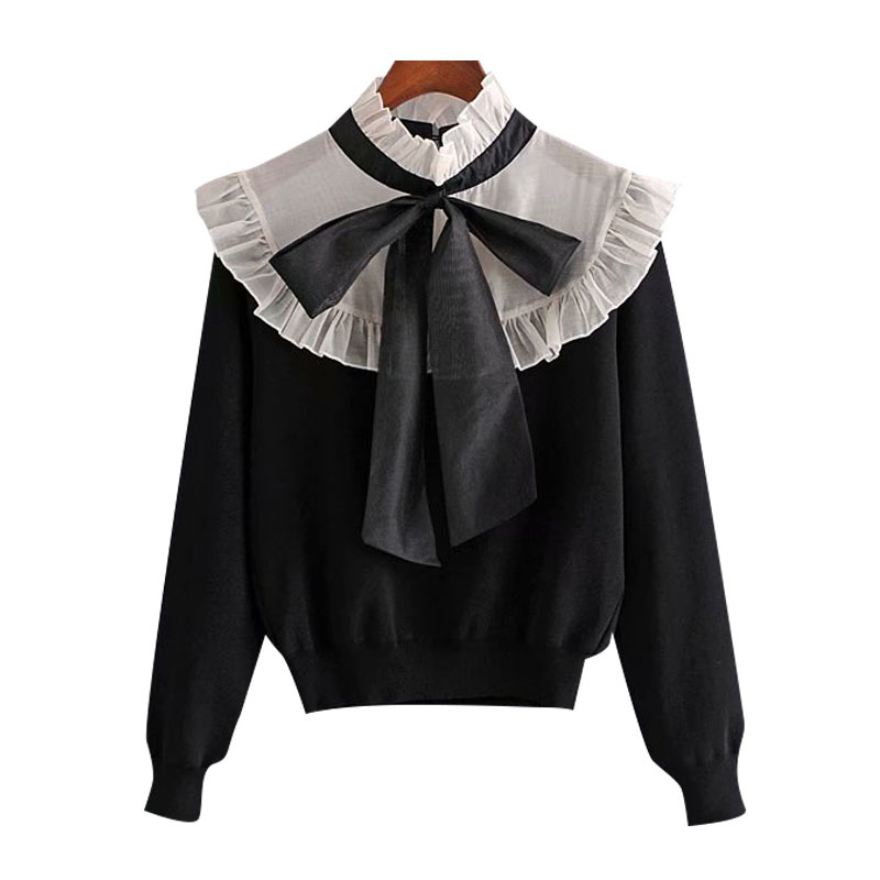 women's sweaters za suéter de malha com babados feminino, pulôver vintage babado e laço gola alta, moda qotk, White;black
women's sweaters za suéter de malha com babados feminino, pulôver vintage babado e laço gola alta, moda qotk, White;black