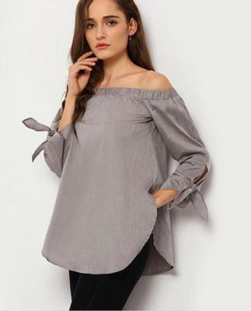Chiffon Blouse Women Fashion Slash Neck Striped Shirt Summer Off Shoulder Casual Tops Bow Tie Bandage Womens Blouses T Shirts Blusa Mujer S-xl