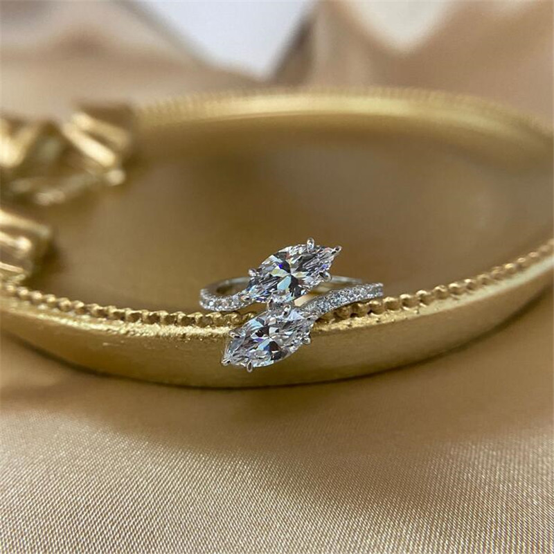 Infinity Brand Simple Fashion Jewelry 925 Sterling Silver 2 Marquise Cut White Topaz CZ Diamond Gemstones Women Open Adjustable Wedding Snake Wedding 