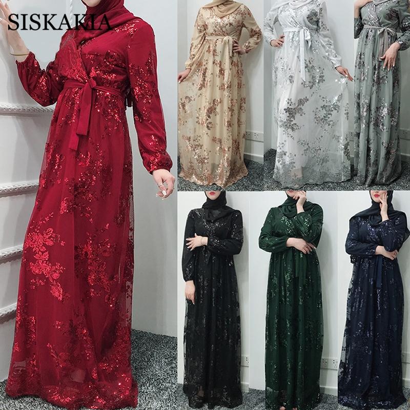 Fashion Muslim Abaya Women Dress Metal Color High End Lace Stamp Dubai Robe Arab Islam Elegant Party Red Ramadan 2021 Casual Dresses