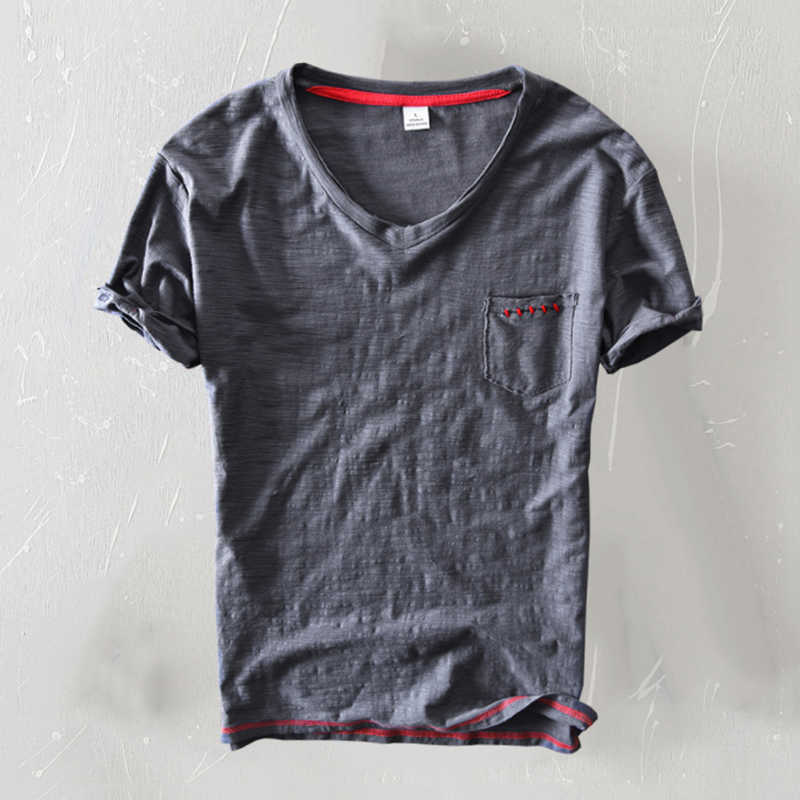 Summer 95% Cotton T-shirt Men V-neck Solid Color Casual T Shirt Basic Tees Plus Size Short Sleeve Tops Y2510 210601