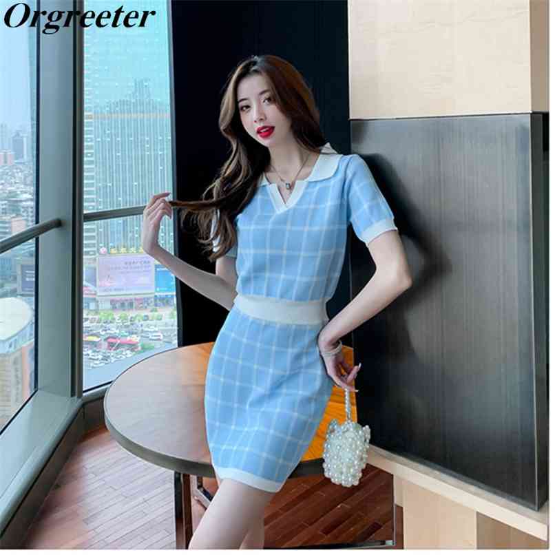 Arrival Plaid Knitwear Suits Female Summer Lapel Short Sleeve Pullover Crop top and High waist Mini Skirt 2 Piece sets 210602, Blue
Arrival Plaid Knitwear Suits Female Summer Lapel Short Sleeve Pullover Crop top and High waist Mini Skirt 2 Piece sets 210602, Blue
