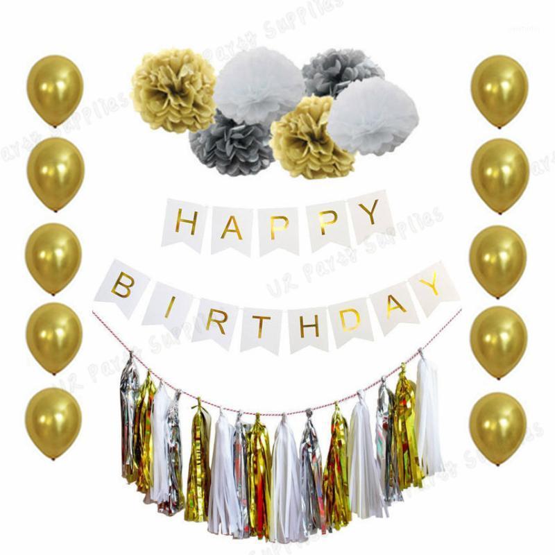 Party Decoration 1 Set Happy Birthday Decorations Banner Gold With Colorful (Mint/Pink/Blue/Black) Tissue Paper Pompoms Tassels Balloons
Party Decoration 1 Set Happy Birthday Decorations Banner Gold With Colorful (Mint/Pink/Blue/Black) Tissue Paper Pompoms Tassels Balloons