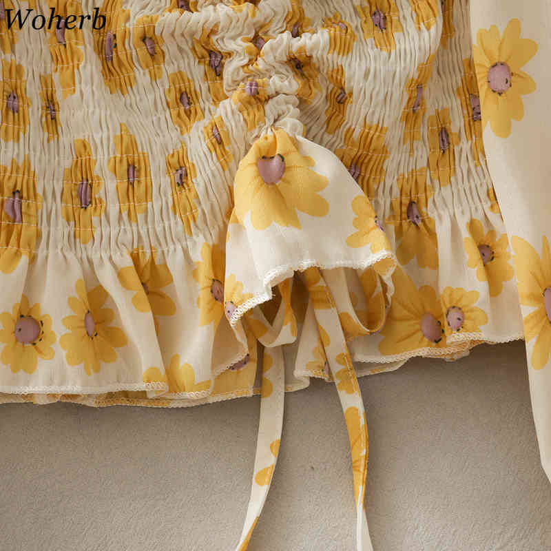 Short Women Tops and Blouses Long Sleeve Crop Top Blusas Mujer Fashion Floral Print Vintage Sexy Ropa 210519