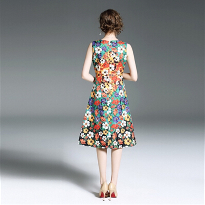 High Quality Runway Summer Jacquard Dress Women Printed Sleeveless Dresses Vestidos 210520