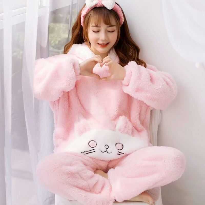 Winter Thick Warm Flannel Pajamas Sets For Women Sleepwear Home Clothing Pajama Home Wear Pyjamas Set 210924