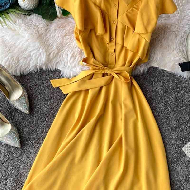 Summer Slim Bandage Midi Office Dress Casual Party Blouse Dress Vestido De Fiesta Women Knee Length A-line Dress 210521