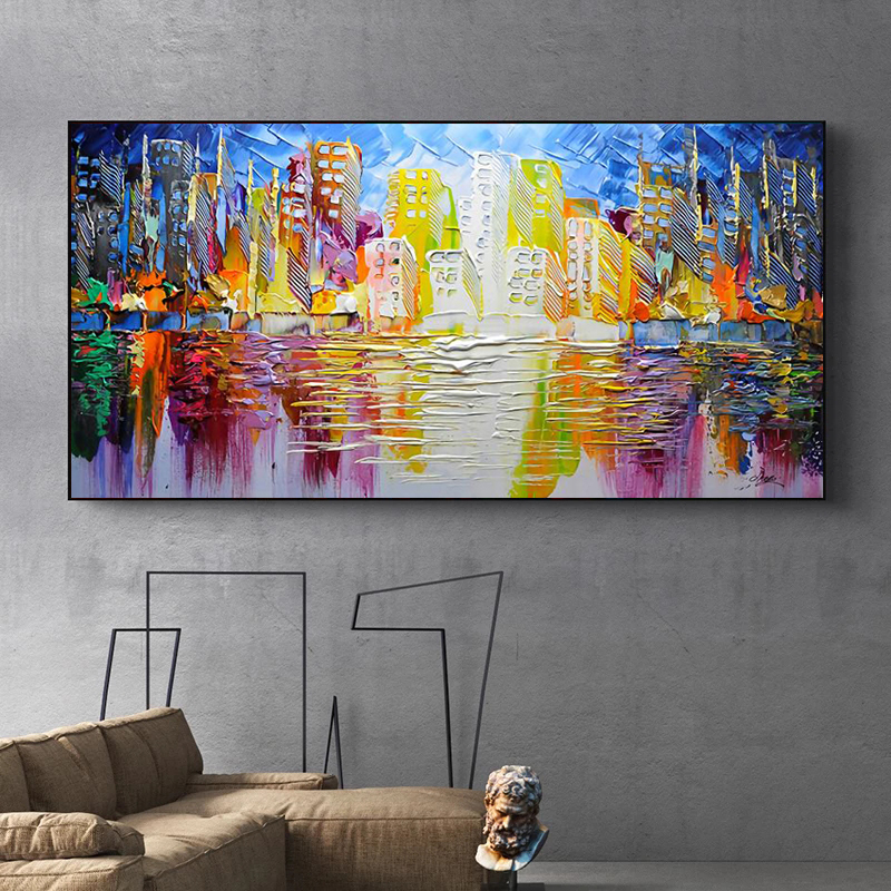 Oil Painting Printed On Canvas Prints City Building Colorful Rain City Landscape Pictures Wall Art For Living Room Home Decor