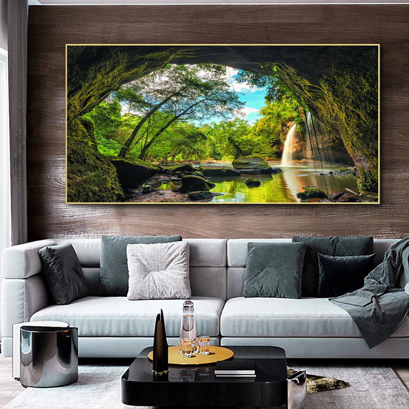 Landscape Pictures Modern Home Decor Hole Tree Waterfall Canvas Paintings Posters and Prints Wall Art for Living Room Big Size