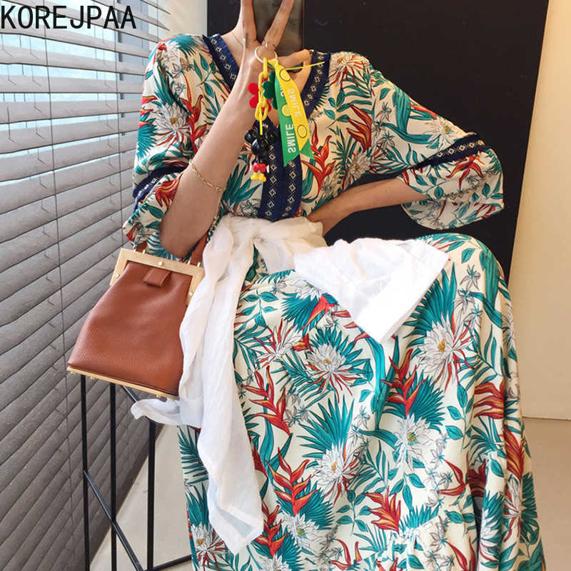Korejpaa Women Dress Summer Retro Holiday Style V-Neck Full Screen Design Elasticated Waist Slimming Flared Sleeve Vestidos 210526, Blue
Korejpaa Women Dress Summer Retro Holiday Style V-Neck Full Screen Design Elasticated Waist Slimming Flared Sleeve Vestidos 210526, Blue