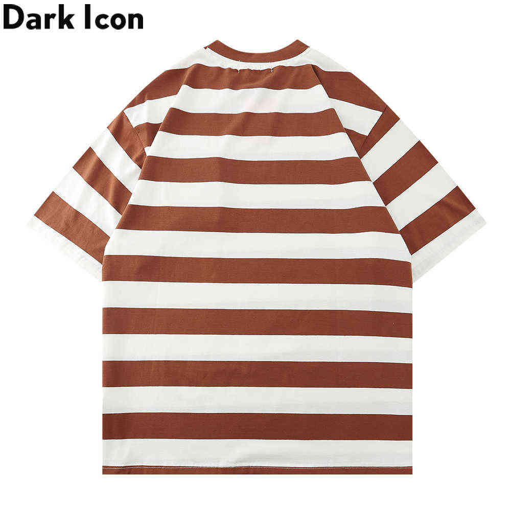 Letter Embroidery Big Stripe Men's T-shirt Streetwear Cotton Tshirts fro Men Man Cloth 210603