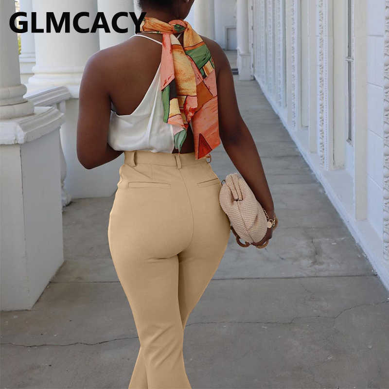 High Waist Solid Chic Pants Slim OL Career Long Trousers 210702