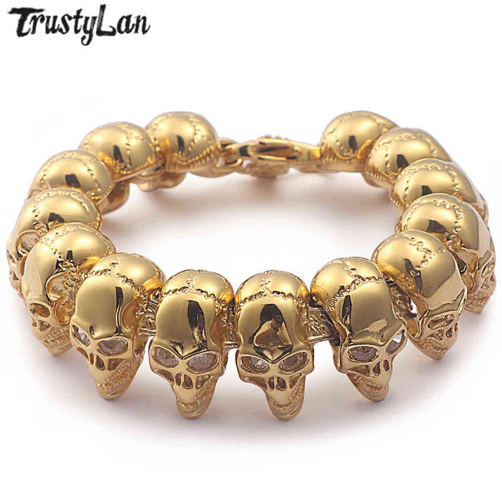 316L Stainless Steel 8.6" Large Skull Hand Chain Mens Bracelets For Men Cool Punk Rock Skeleton Biker Jewelry Polished 211124
