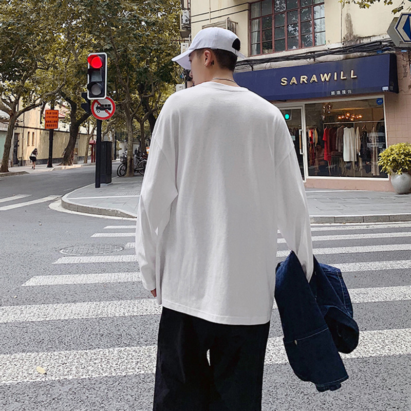 IEFB / men's wear spring solid color pullover long-sleeved T-shirt male loose personality hole all-match tops 9Y1201 210524