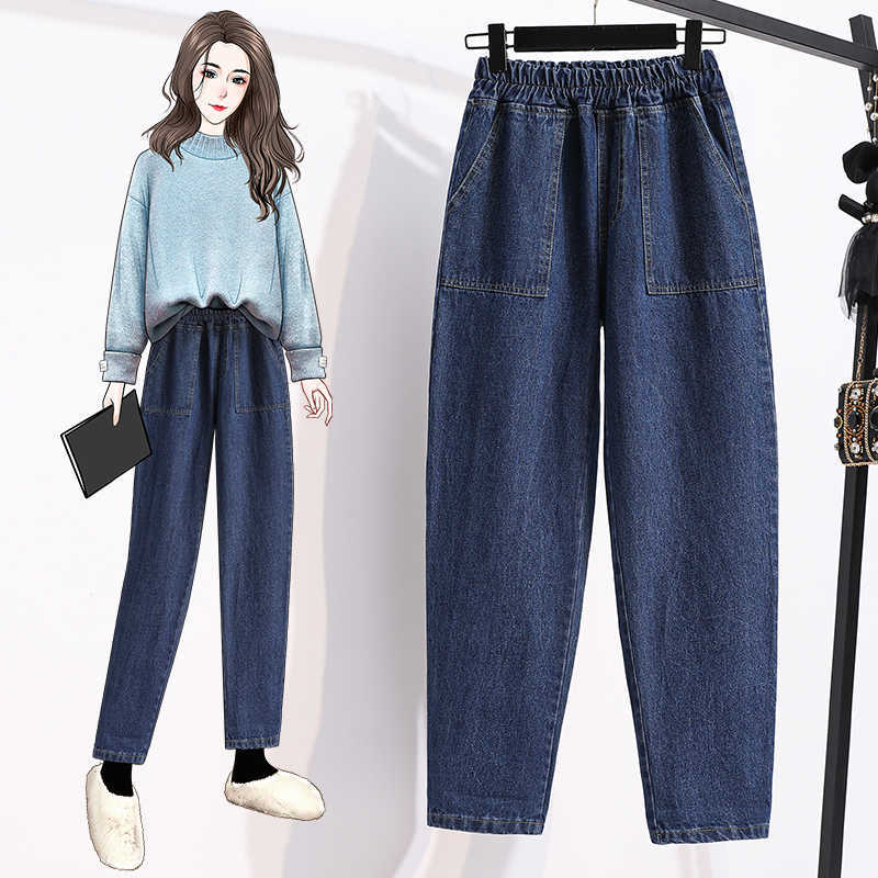 DIMANAF Women Jeans Pants High Waist Loose Denim Female Elastic Spring Basic Pockets Blue Trousers ed 210922
