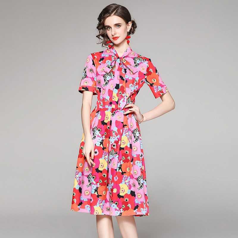 Fashion Summer Boho Dress Women Sweet Bow Neck Floral Print Short Sleeve Ladies A-Line Chiffon Midi 210526, Photo color 
Fashion Summer Boho Dress Women Sweet Bow Neck Floral Print Short Sleeve Ladies A-Line Chiffon Midi 210526, Photo color