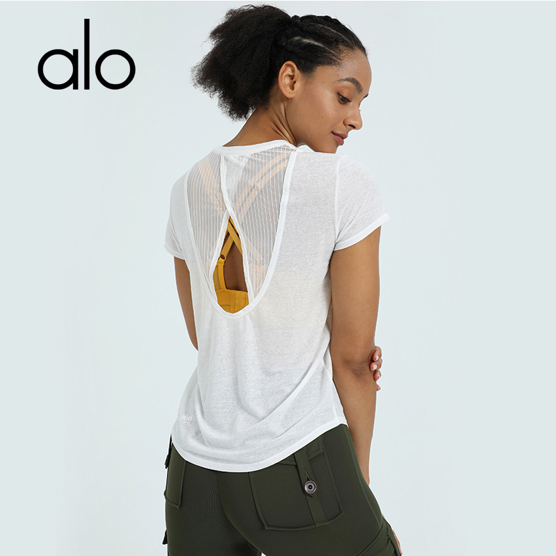 ALO Yoga sports short-sleeved T-shirt ladies round neck back hollow mesh stitching fitness training stretch leisure blouse, Black
ALO Yoga sports short-sleeved T-shirt ladies round neck back hollow mesh stitching fitness training stretch leisure blouse, Black
