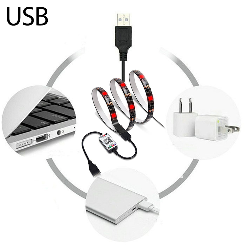 RGB LED Strip Lights 5050 SMD USB Bluetooth, Flexible TV Backlights, 2M-5M, Color Changing, Dimmable, DC5V, for Living Room, Bedroom, Decoration, Holi
