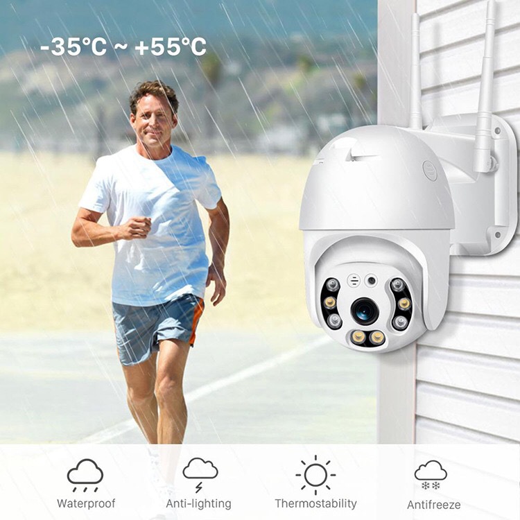 Outdoor Waterproof Wifi PTZ Camera HD 1080P 8LEDS IP Camera Wireless Cam with Dual Antenna IR Sensor Speaker Rotation AI Human Detection