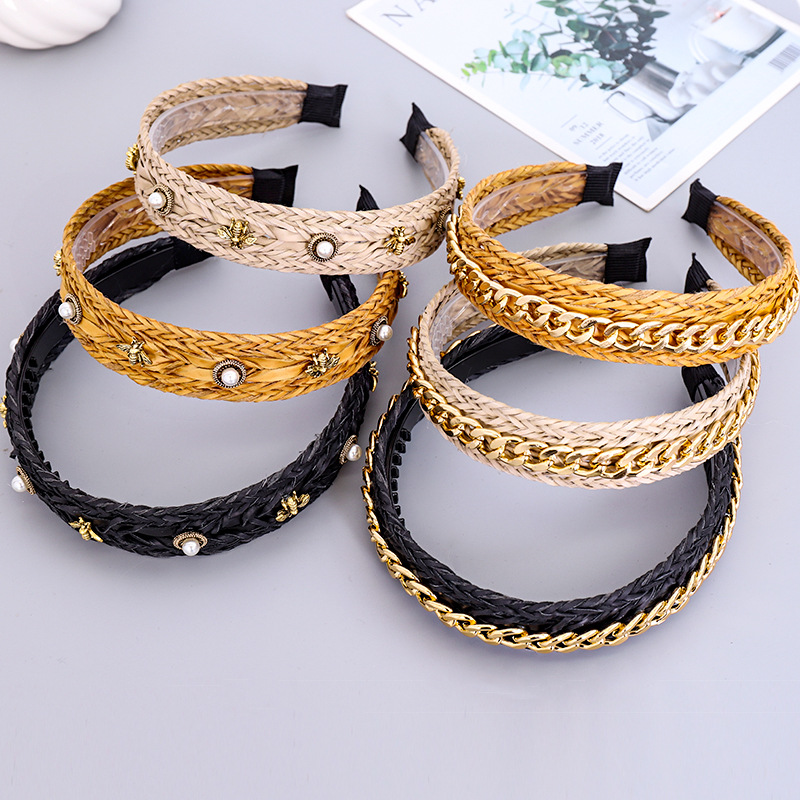 2021 Vintage Chain Bee Jewel Straw Braided Bezel Hairband Women Headband Girls Clips Hair Accessories Opaska Do Wlosow Diademas
2021 Vintage Chain Bee Jewel Straw Braided Bezel Hairband Women Headband Girls Clips Hair Accessories Opaska Do Wlosow Diademas