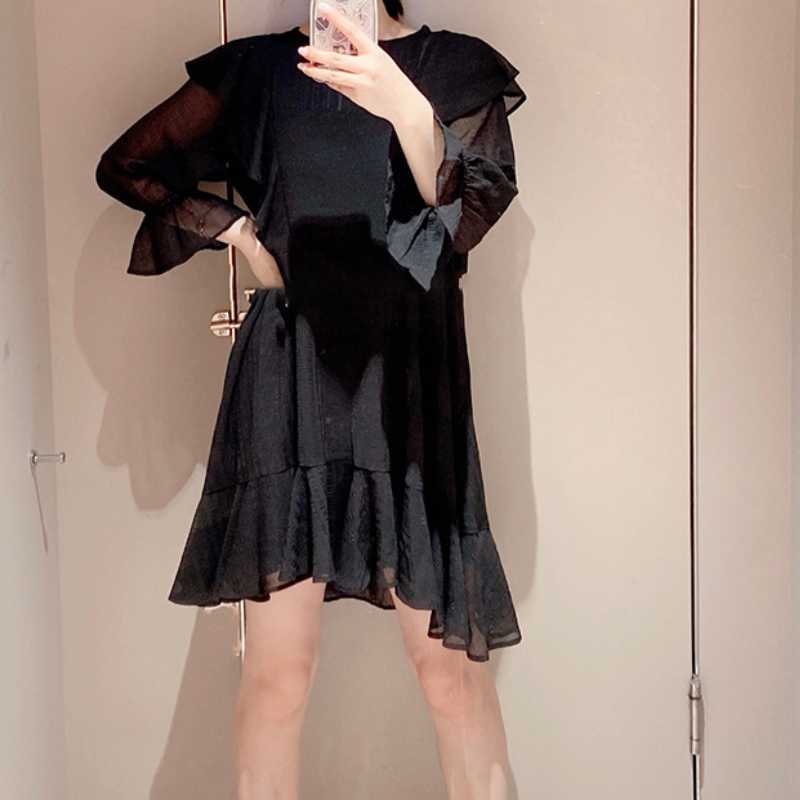 Kawaii Half Sleeve Loose Dresses for Women Sweet Ruffles Chiffon Perspectivity Shirt Dress Summer Fairy Vestidos Mujer 210525