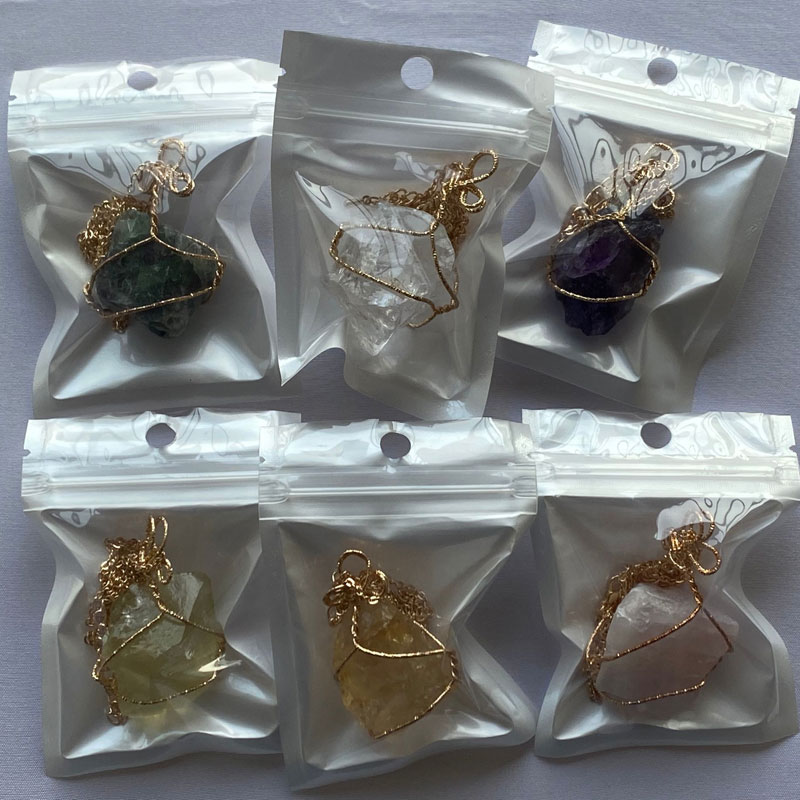 Natural Crystal Quartz Healing Bead Gemstone Necklaces Women Men Pendant Original Stone Style Party Club Jewelry