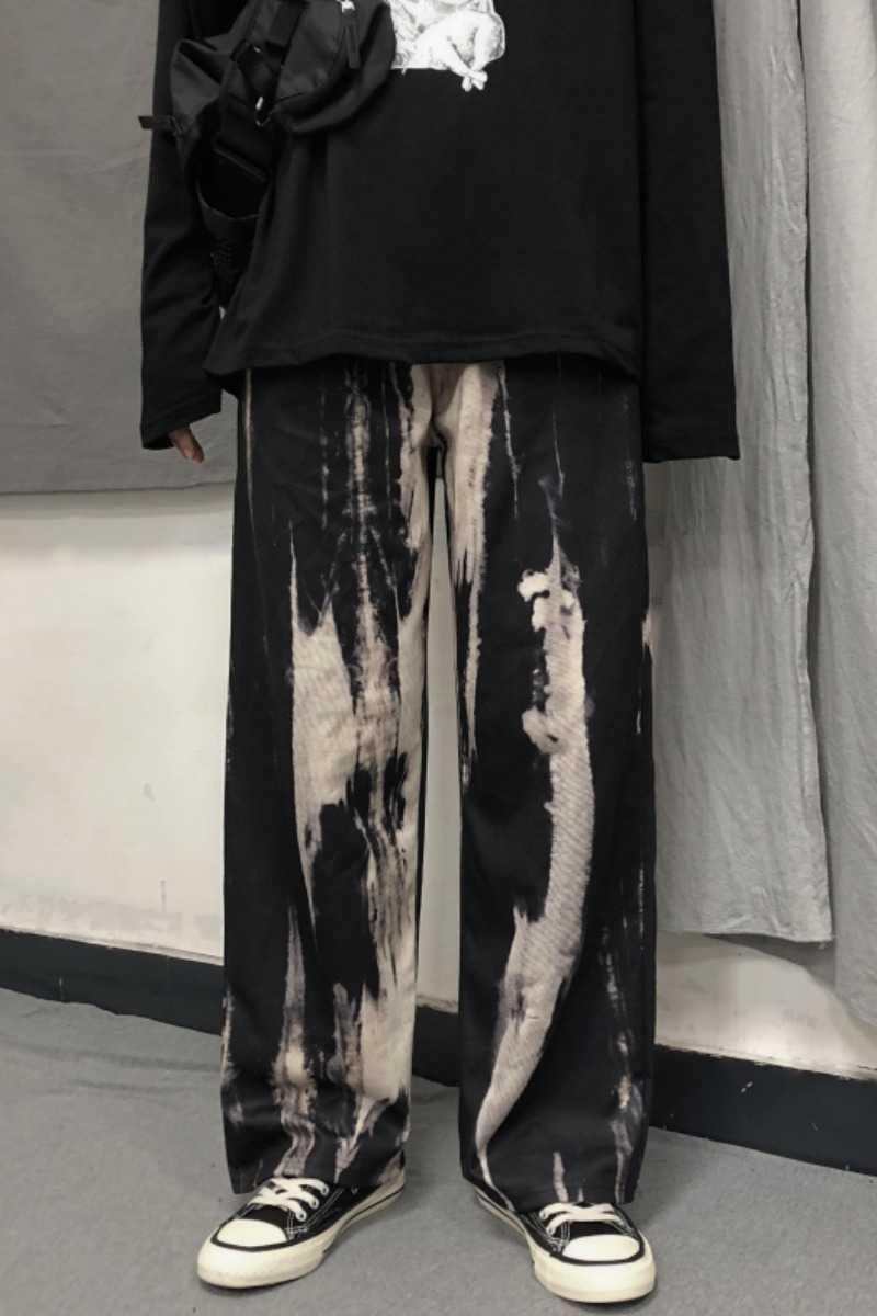 Summer Streetwear Retro Print Casual Elastic Waist Loose Straight Wide Leg Pants Women 210615Z