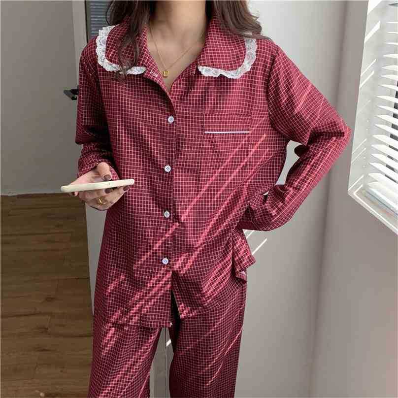 Plaid Gentle Two-Piece Suits Sets Chic Women Soft Sweet Sleepwear Warm Cute Winter Loose Pajamas Home Clothes 210525, Red wine
Plaid Gentle Two-Piece Suits Sets Chic Women Soft Sweet Sleepwear Warm Cute Winter Loose Pajamas Home Clothes 210525, Red wine