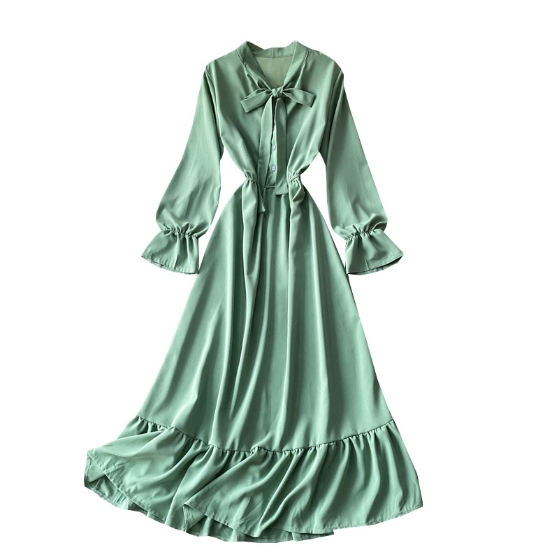 LoveFlowerLife French Dress Autumn Princess Dress Fall Butterfly Tie Collar Long-sleeved A-line Sweet Flounce Dress 210521