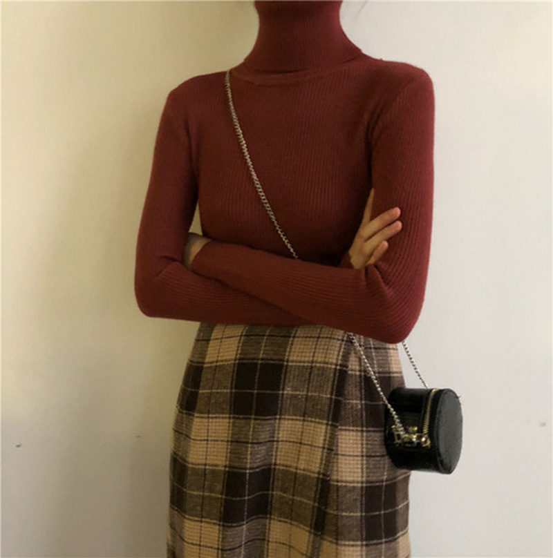 Autumn Long Sleeve Female Pullover Women Sweater Solid Slim Cotton Knitted Turtleneck Clothes Sueter Mujer 10607 210518