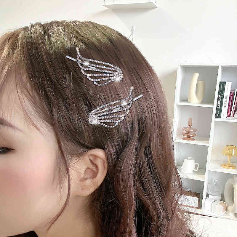 Hair Accessories Korean Shining Rhinestone Angel Wing Hairpin Full Diamond Net Red Temperament Girl Side Bangs Clip